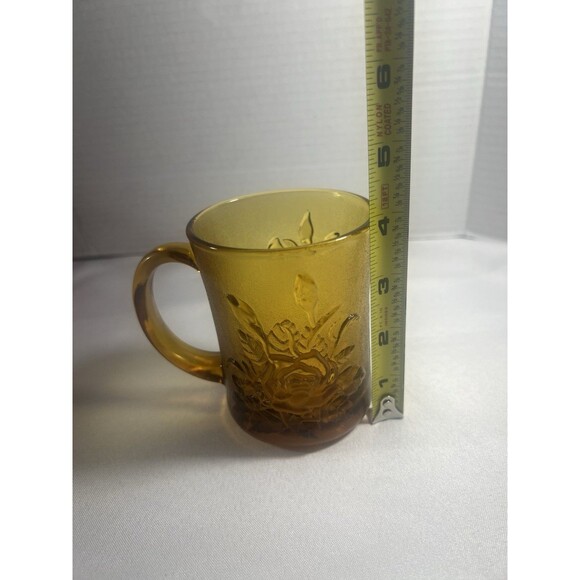 RARE Vintage Amber Rose Glass Mugs Set 2 Indonesia Pasari Liva GB-1199 Gift Box - Picture 6 of 16